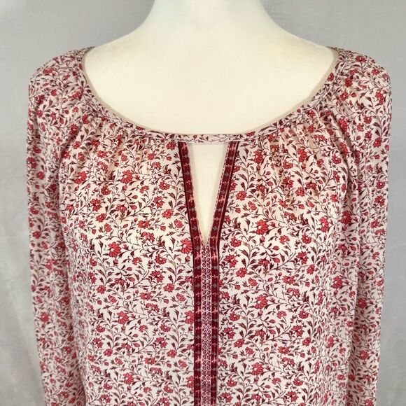 Max Studio long sleeve pink & white ditsy floral georgette blouse top size small - Picture 3 of 6